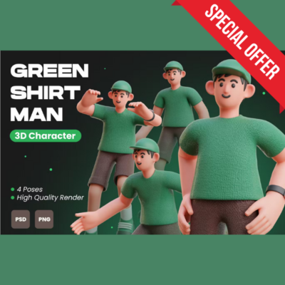 Green Shirt Man 3D Character Illustration