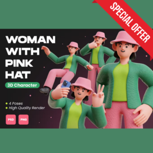 Woman with Pink Hat 3D Character Illustration